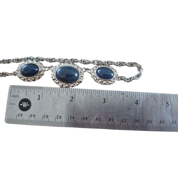 Vintage 1928 Statement Necklace Silver Tone With Blue Cabochone stones 16" - Picture 4 of 4